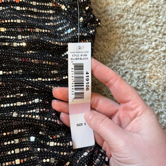 R&M Richards Metallic A-Line Gown Drape Neck Sleeveless Dress NEW Sz 6 Black - Picture 8 of 9